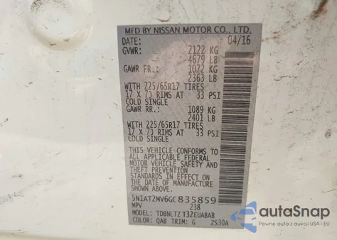 2016 Nissan Rogue Sv из США, поврежденный, VIN 5N1AT2MV6GC835859